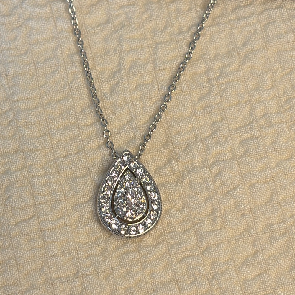 NWT Eliot Danori Rhodium-Plated Crystal Teardrop Pendant Necklace - Picture 5 of 9
